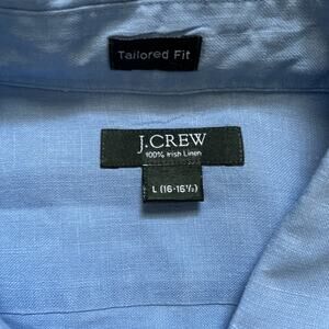J Crew 100% Irish Linen Tailored Fit Mens L(16-16.1/2) Blue.